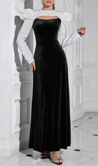 Luxurious Black Velvet Long Sleeve Maxi Dress