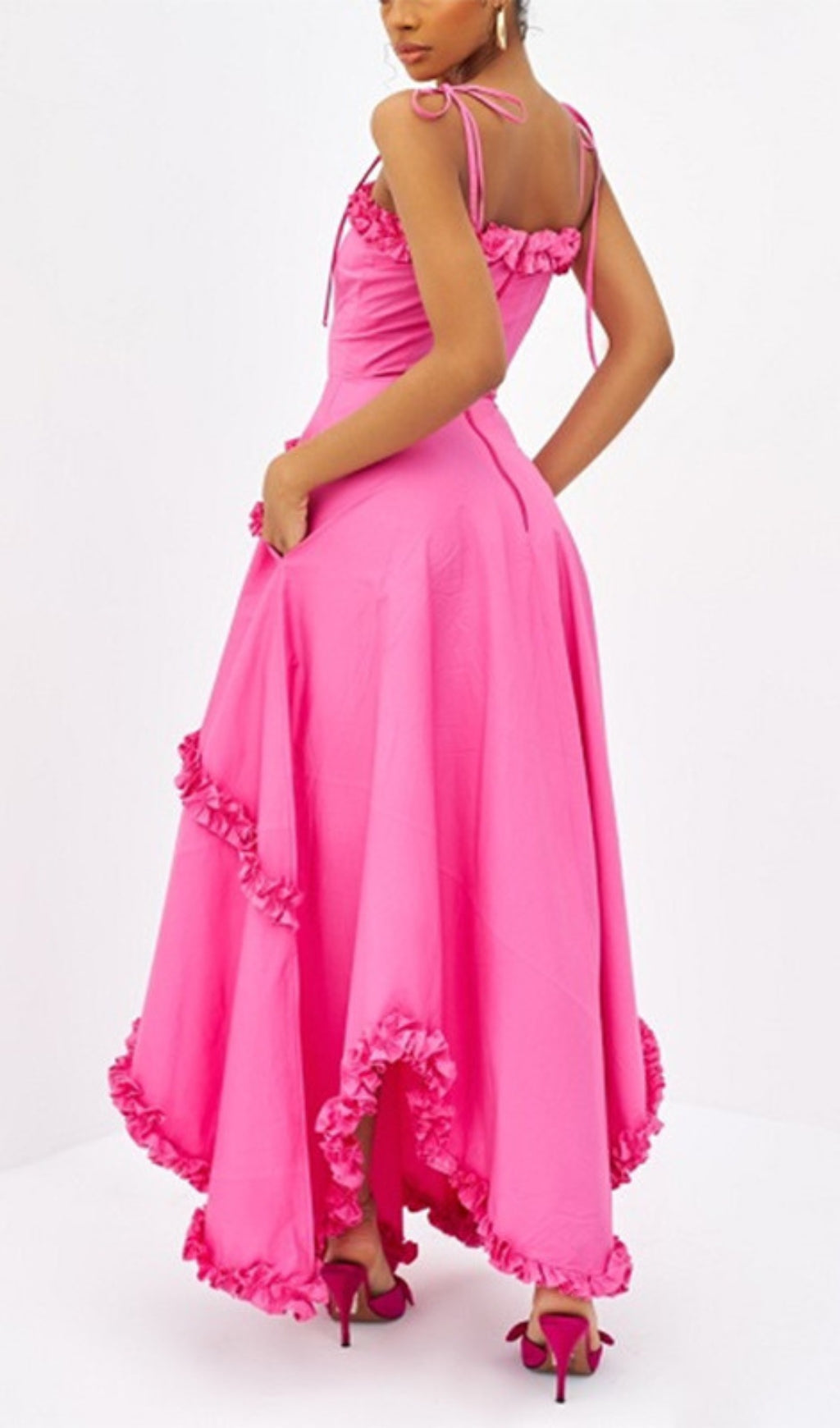 Cennet Vibrant Pink Ruffle Tiered Maxi Dress