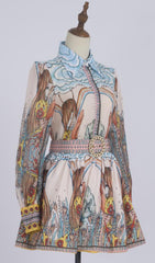 Githa Artistic Dream Print Long Sleeve Mini Dress with Statement Belt