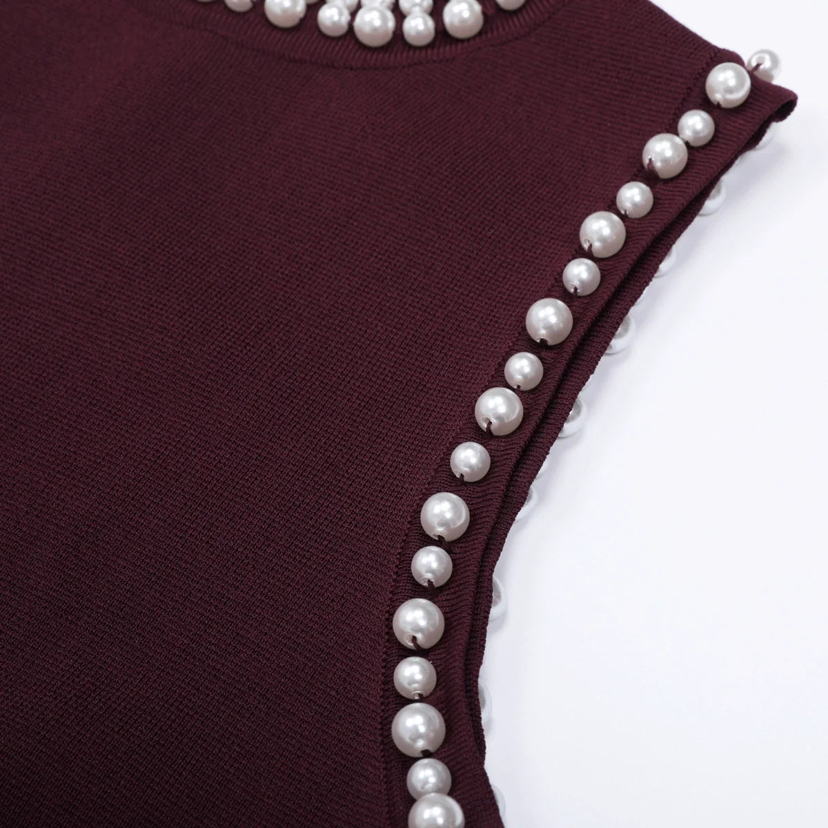 Junko Pearl Choker Sleeveless Knit Maxi Dress with Fringe Hem
