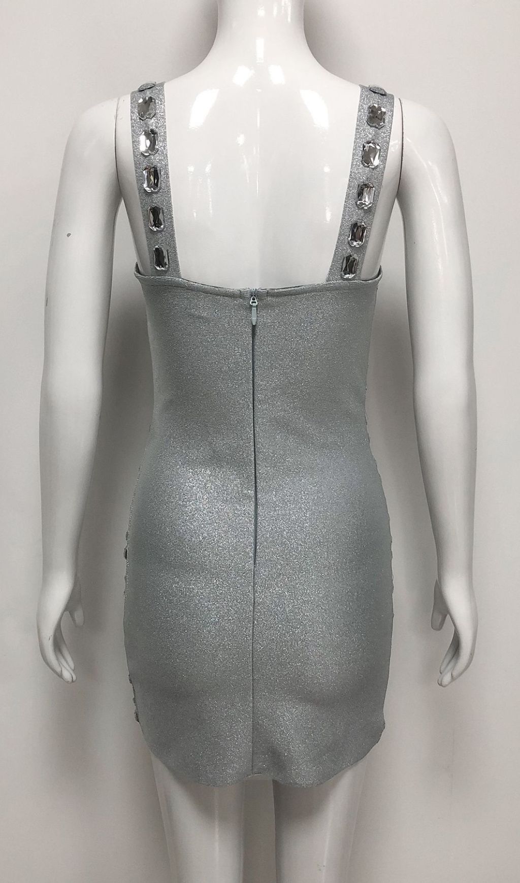 Isabeau Dazzling Grey Rhinestone Strappy Mini Dress
