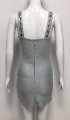 Isabeau Dazzling Grey Rhinestone Strappy Mini Dress
