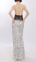 Jezziel Chic Polka Dot & Lace Halter Maxi Dress