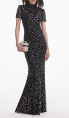 Emma Sparkling Black Crystal Maxi Gown