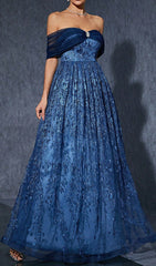 Dionne Enchanting Navy Off-Shoulder Embroidered Maxi Gown