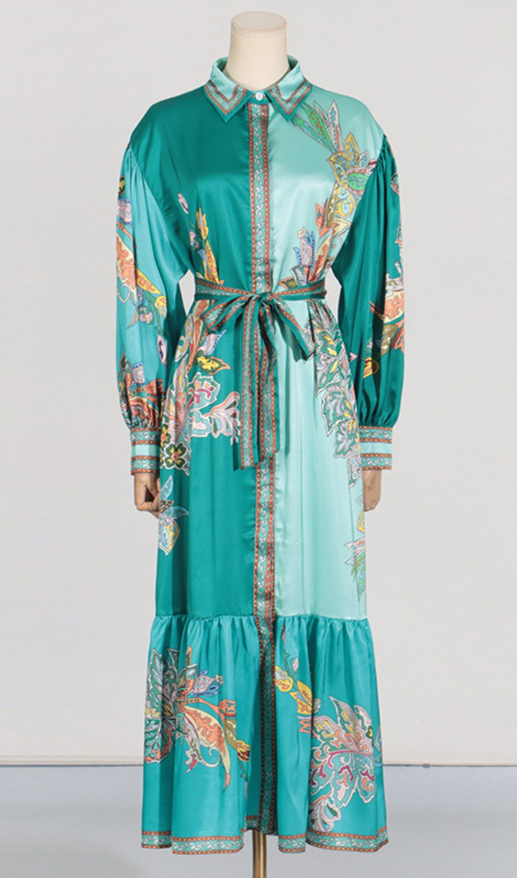 Vibrant Bohemian Canyon Flower Patchwork Long Sleeve Maxi Dress