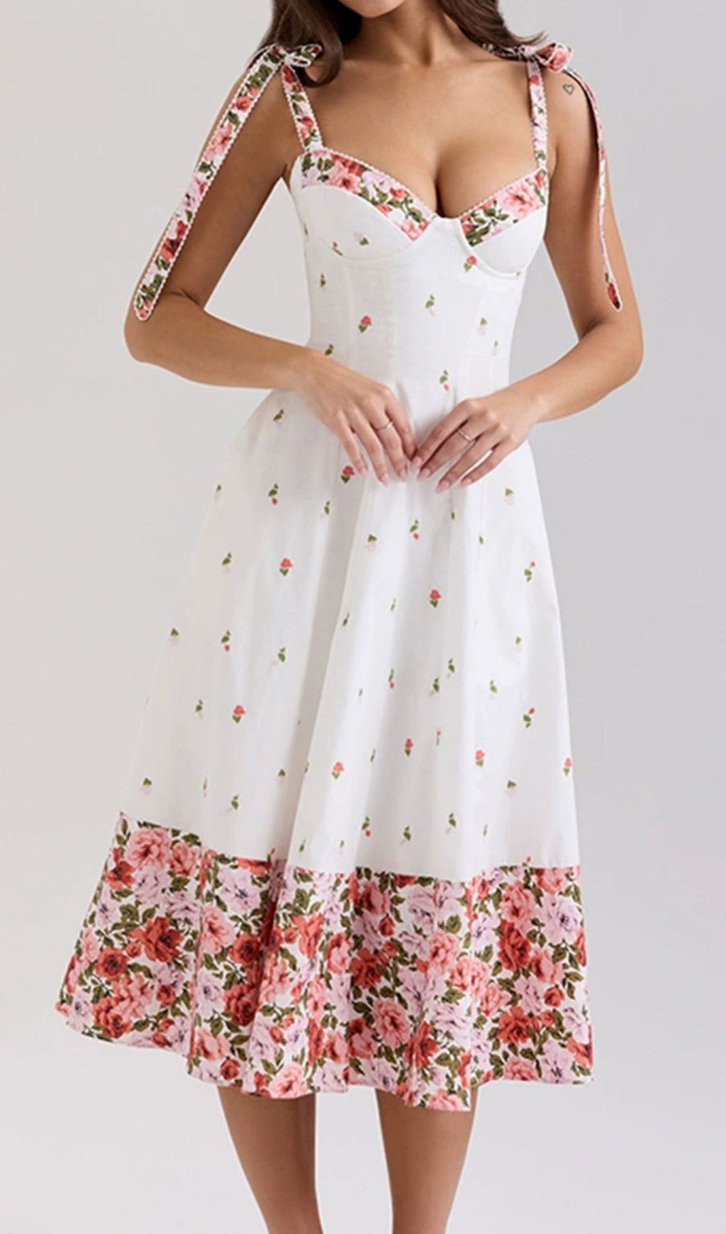 Florian Romantic Floral Tie-Shoulder Midi Dress