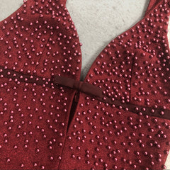 Jenaya Red Pearl Embellished Bodycon Maxi Gown