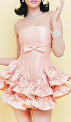 Demelza Blush Pink Strapless Corset Ruffle Mini Dress