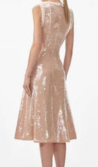 Chaniya Glamorous Rose Gold Sequin Midi Dress