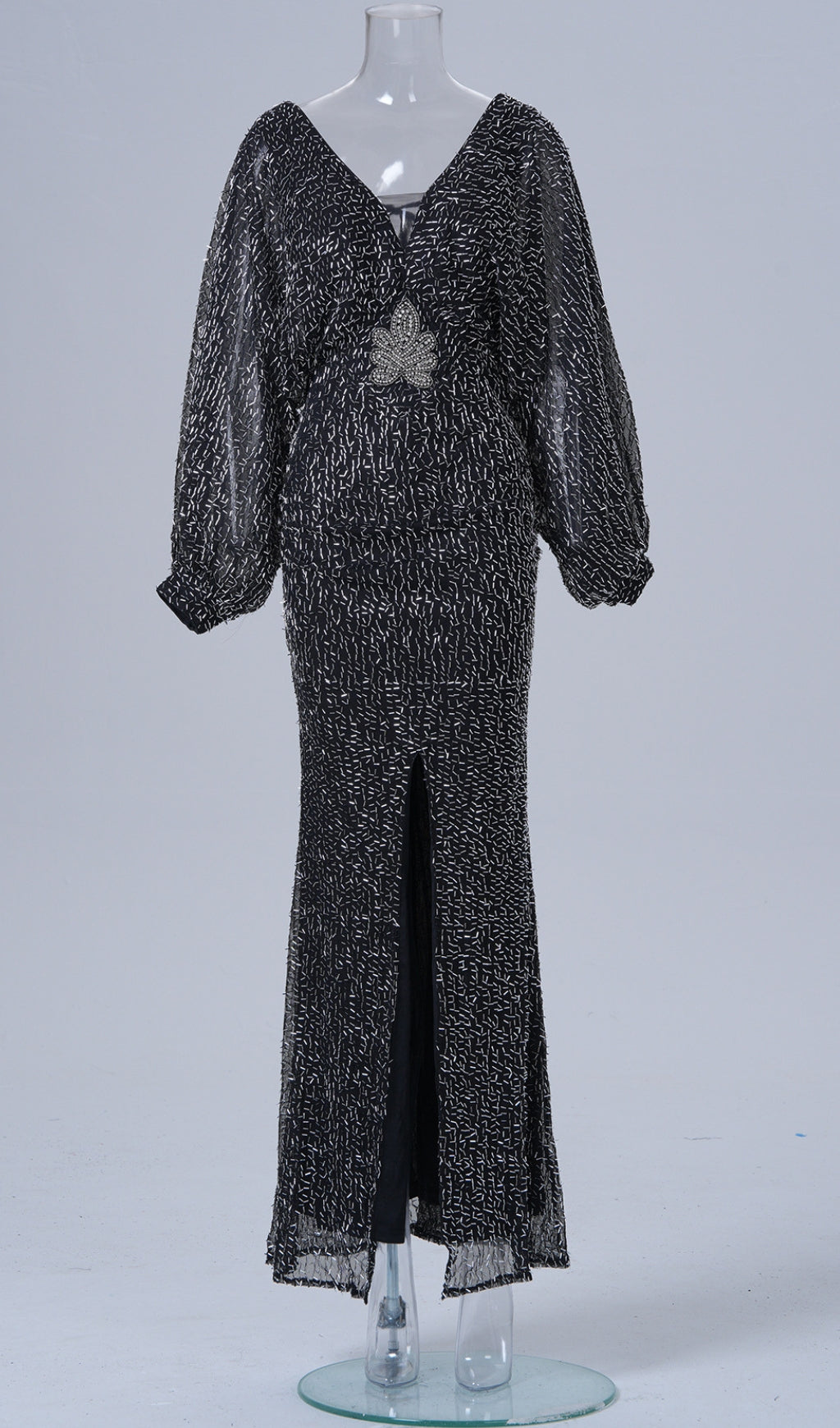 Cecilie Shimmering Beaded V-Neck Maxi Dress