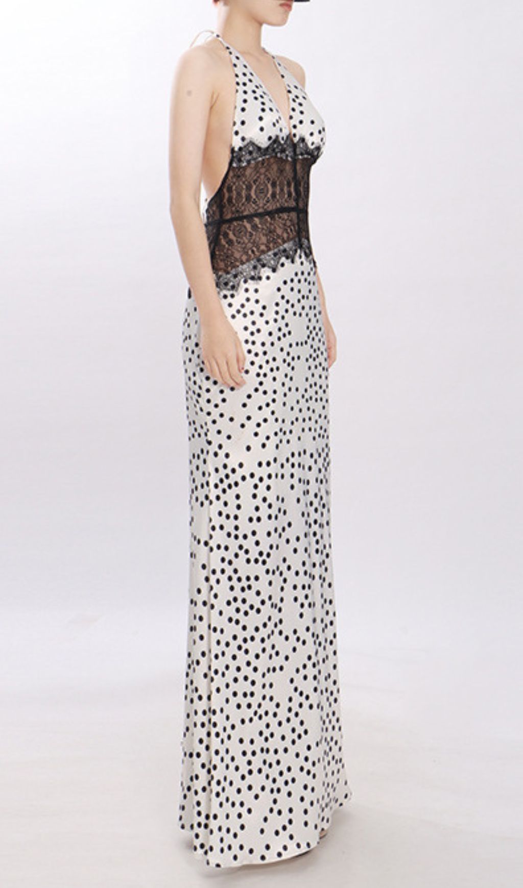 Jezziel Chic Polka Dot & Lace Halter Maxi Dress