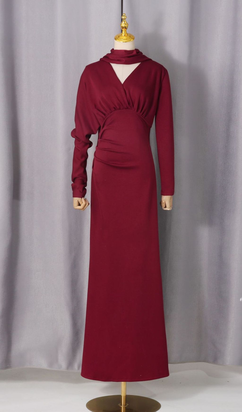 Jaana Elegant V-Neck Satin Long Sleeve Maxi Dress