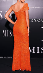 Dazzling Dilay Orange One-Shoulder Sequin Maxi Dress