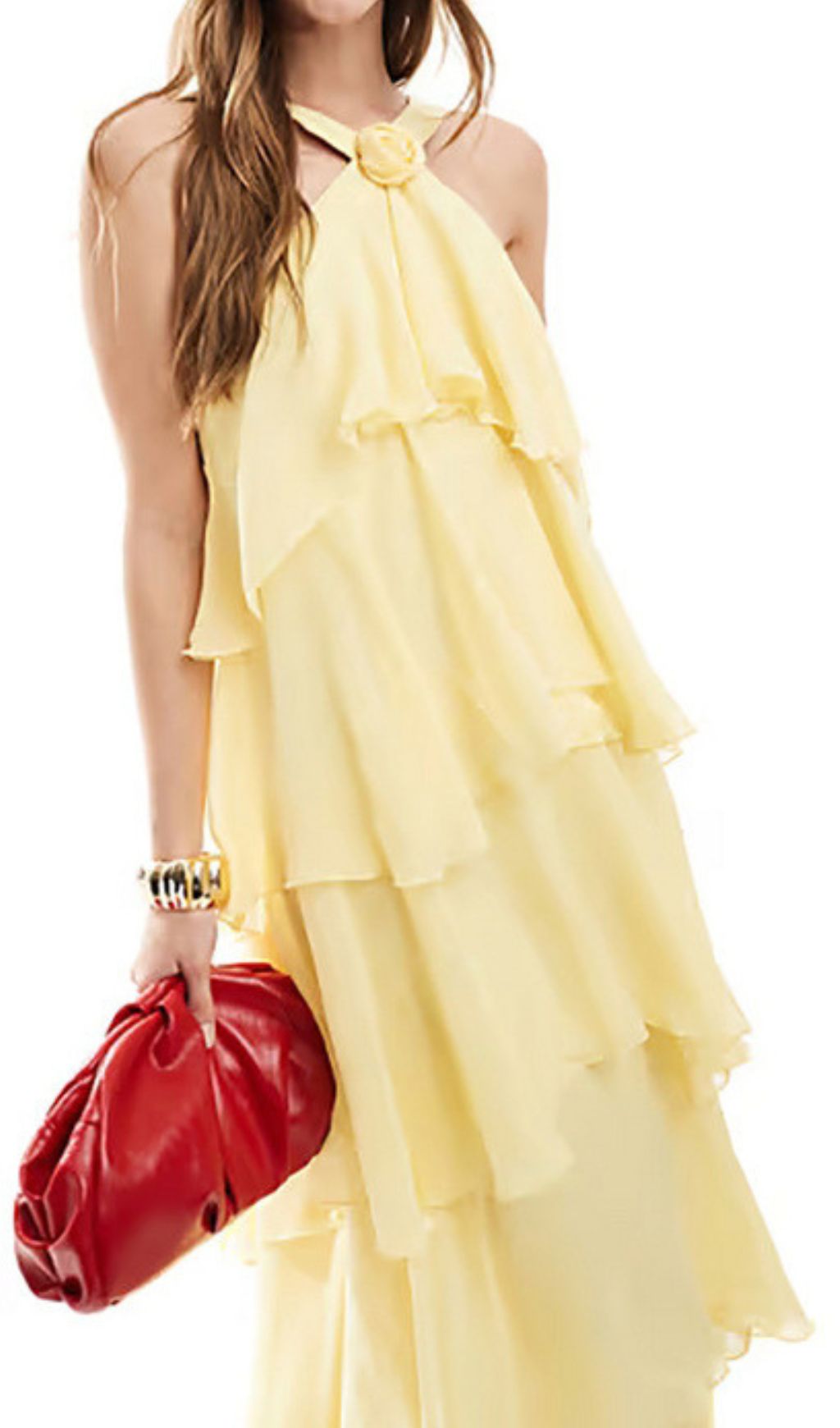 Falala Sunny Yellow Halter Tiered Maxi Dress
