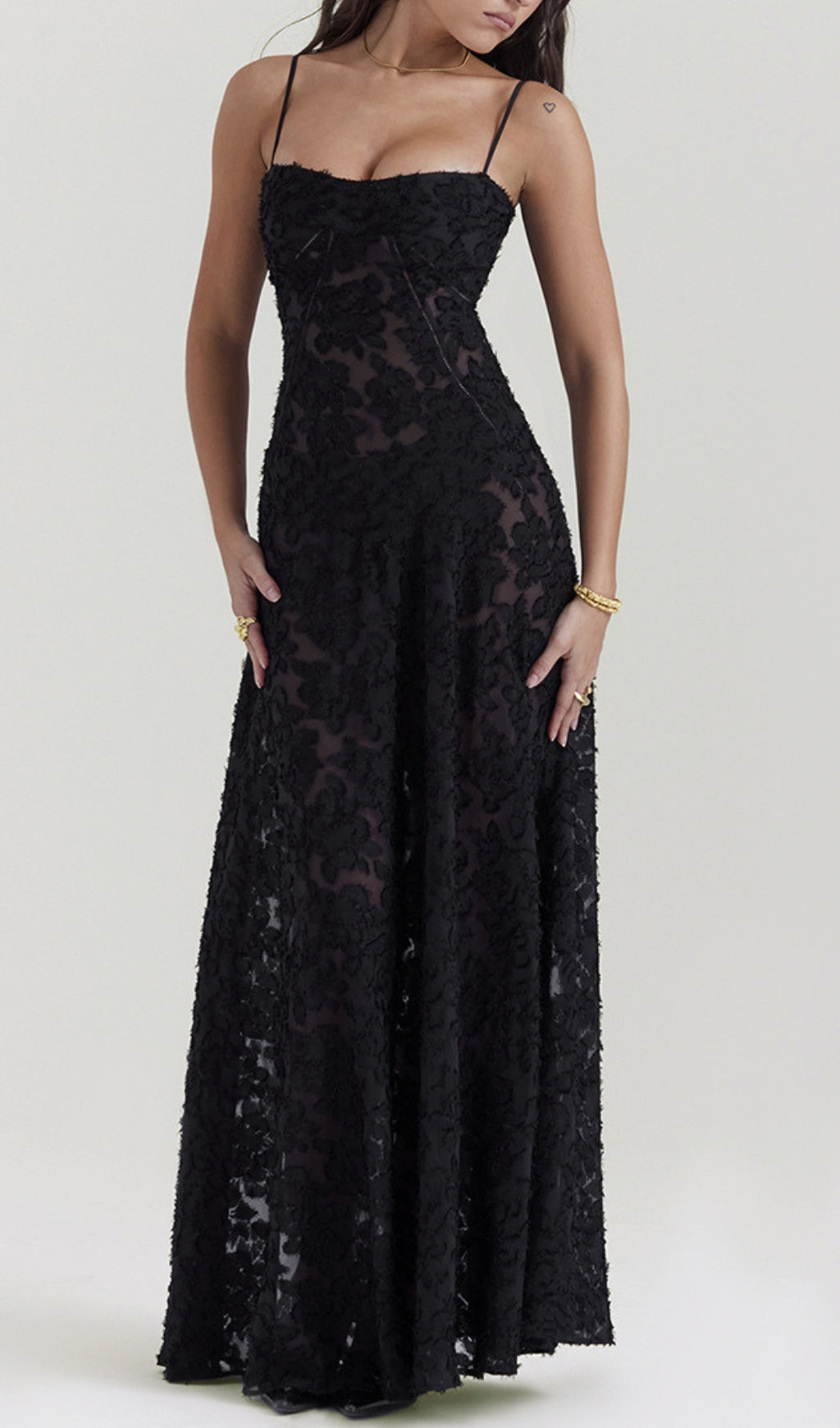 Billie Romantic Black Floral Lace-Up Back Maxi Dress