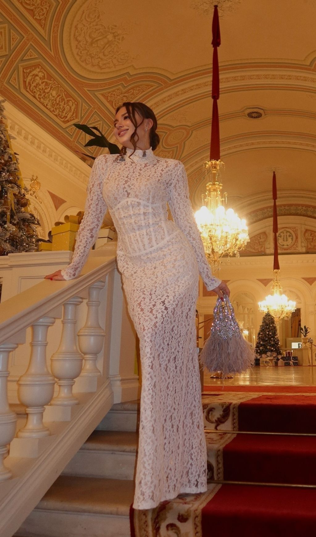 Isolde White Floral Lace Corset Maxi Dress