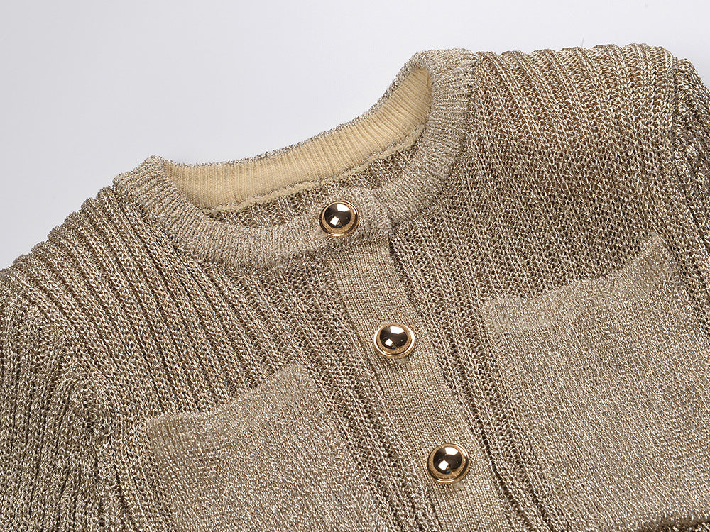 Shimmering Metallic Knit Mini Dress