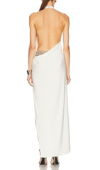 Isaura White Halter Neck Backless Maxi Dress