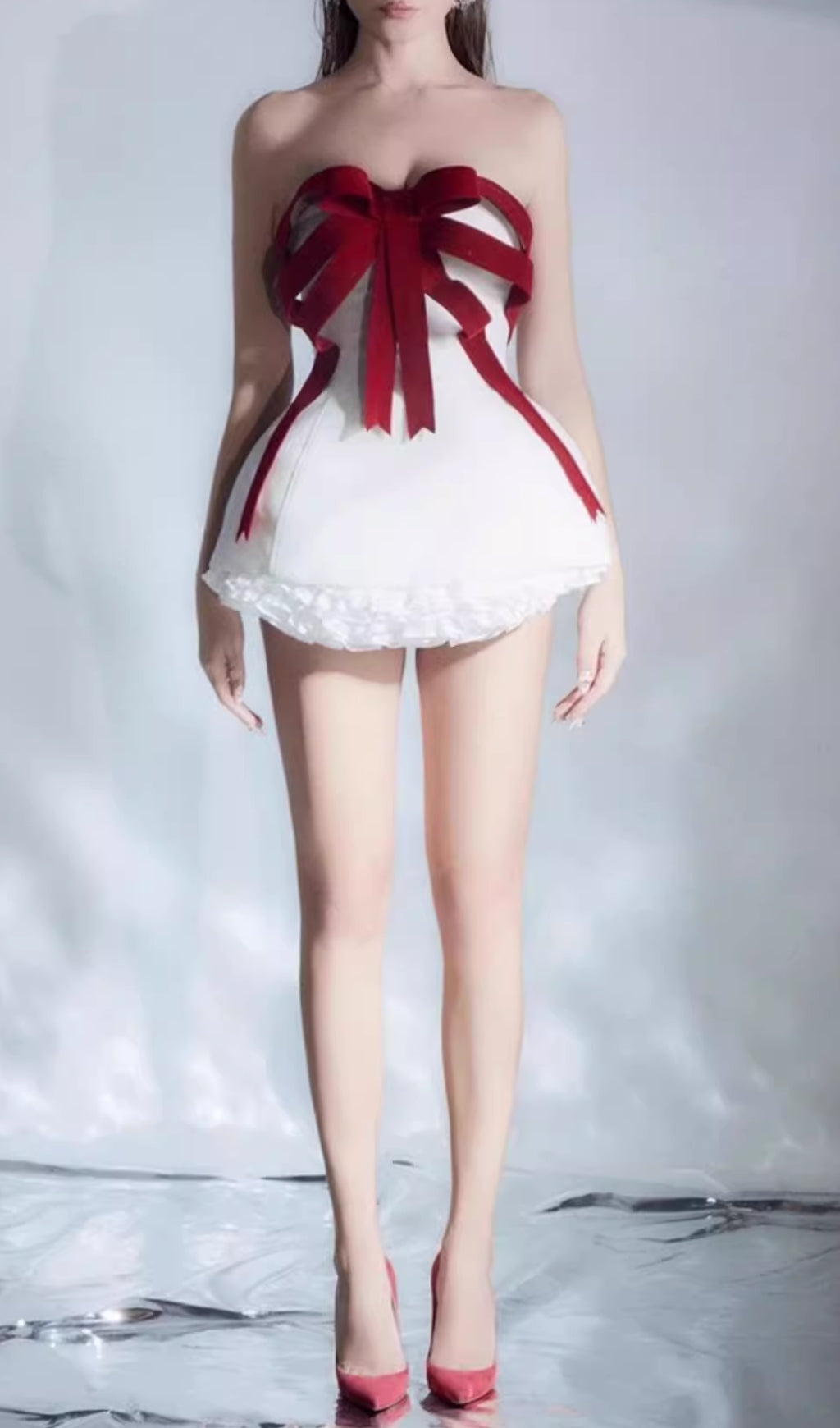 Elisabeth Velvet Bow Strapless Mini Dress