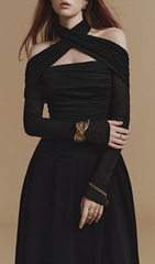 Gedalia Black Criss-Cross Off-Shoulder Maxi Dress
