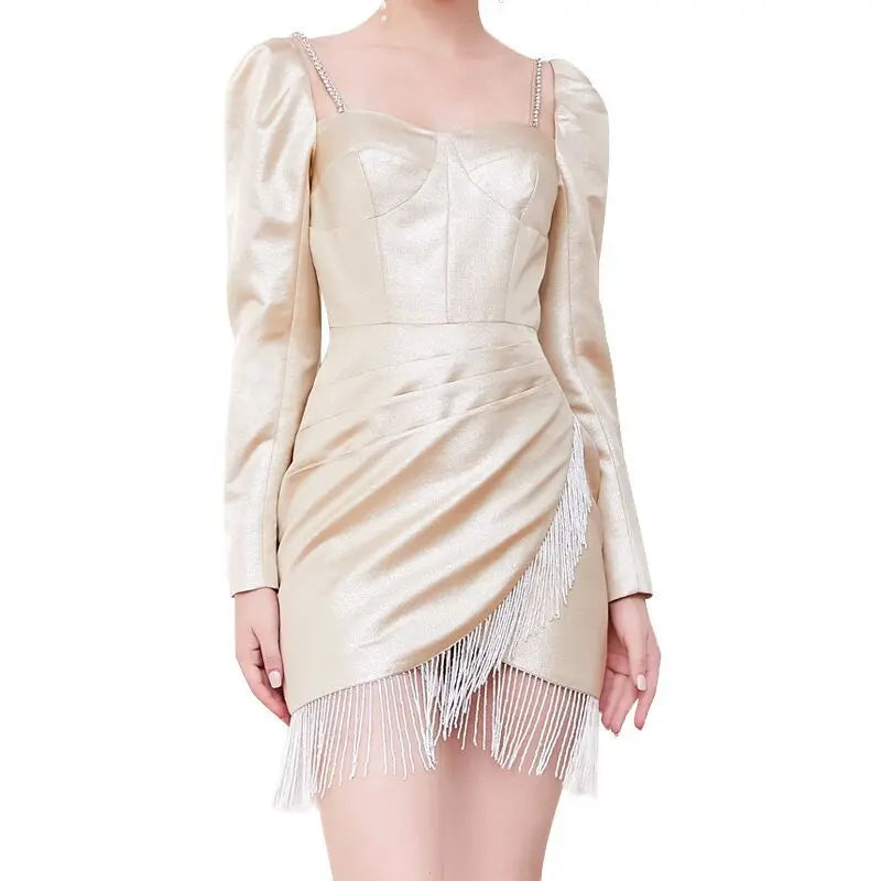 Syre Glamorous Shimmer Fringe Mini Dress