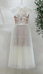 Arnost Effortless Elegance White Floral Lace Midi Dress