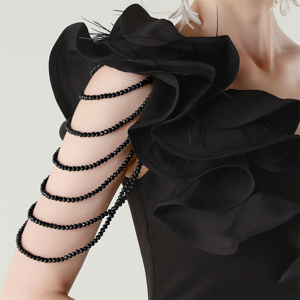Ijlal Black One-Shoulder Ruffle Maxi Dress