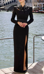 Ivonne Black Diamante Long Sleeve Maxi Dress