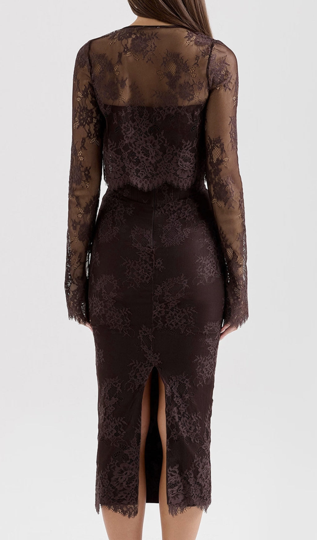 Deza Luxe Chocolate Lace Corset Midi Dress & Matching Bolero Set