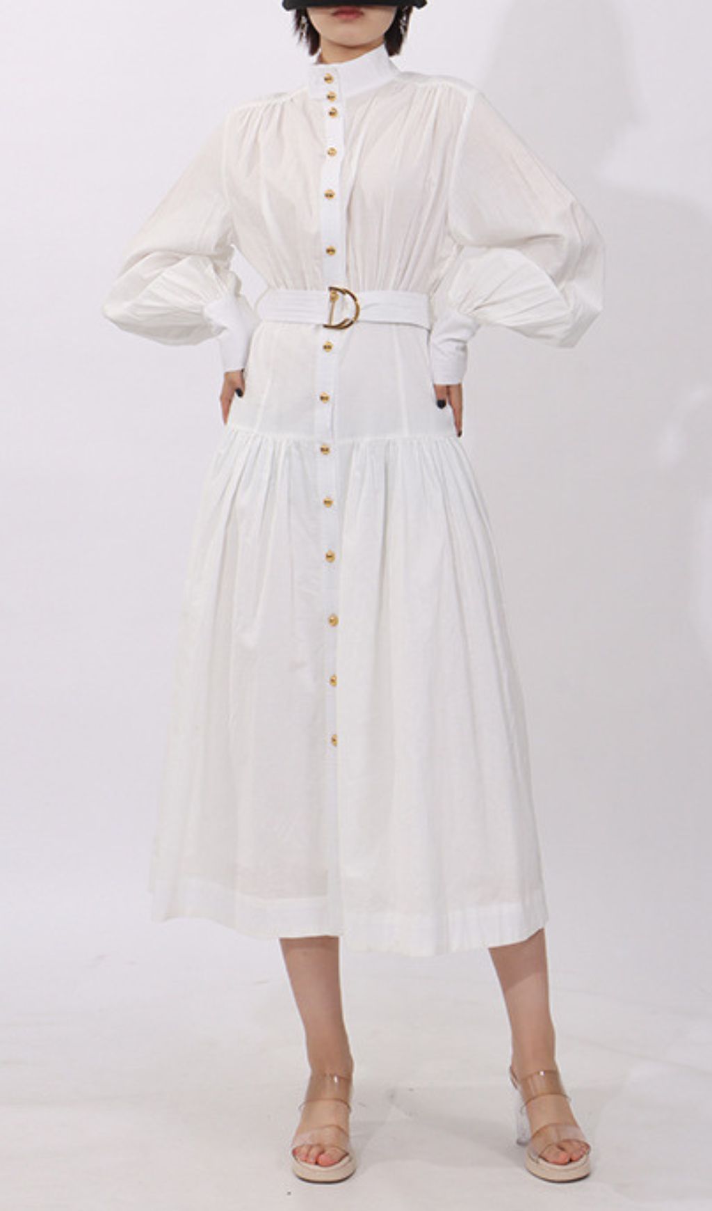 Harlee White Button-Down Midi Dress