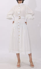 Harlee White Button-Down Midi Dress