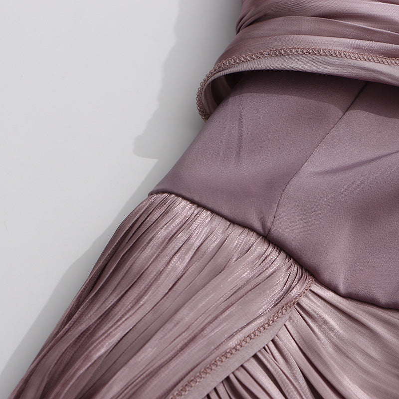 Ihsan Luxurious Mauve Ruched & Draped Maxi Dress