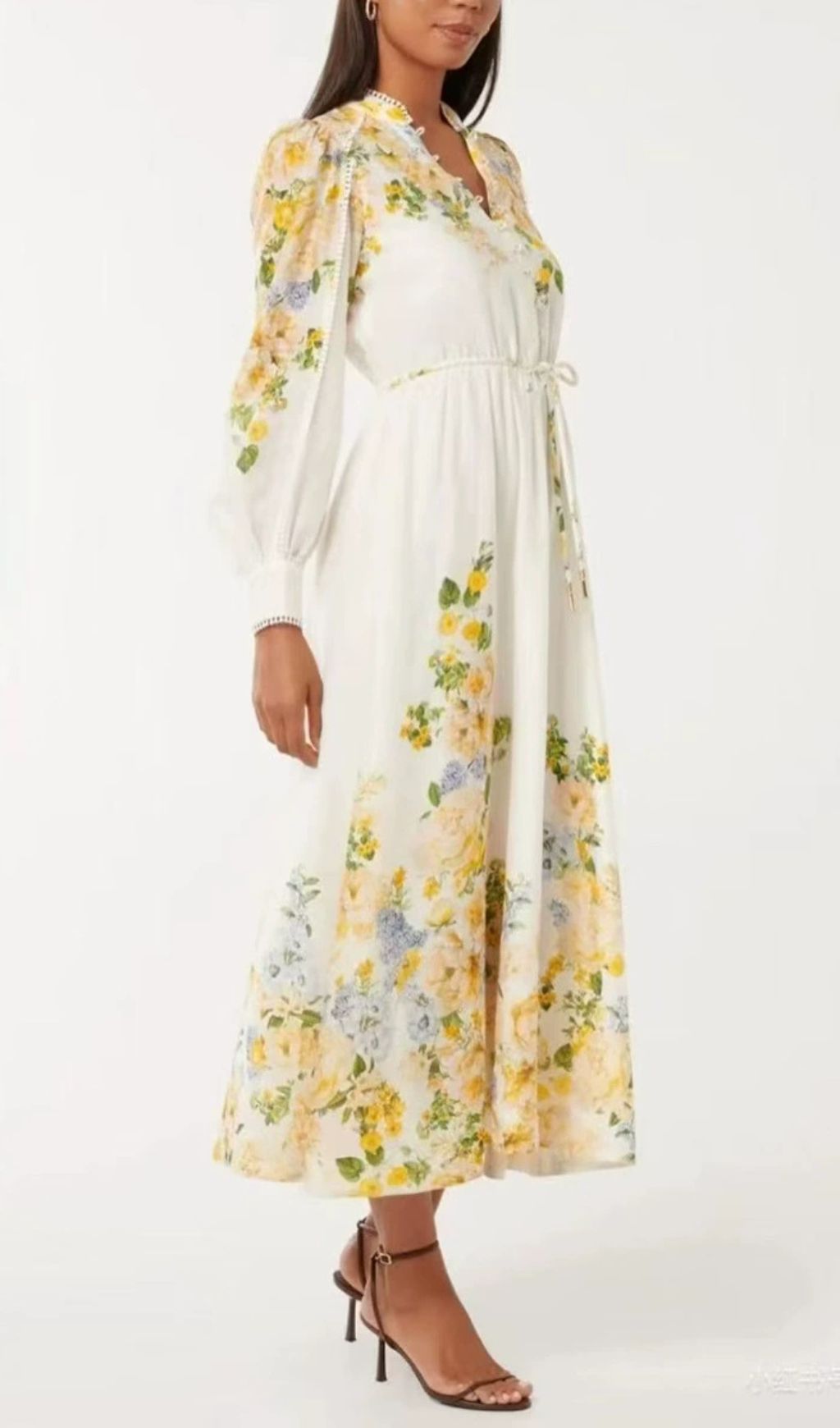 Fergal Romantic Floral Lantern Sleeve Midi Dress