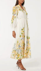 Fergal Romantic Floral Lantern Sleeve Midi Dress