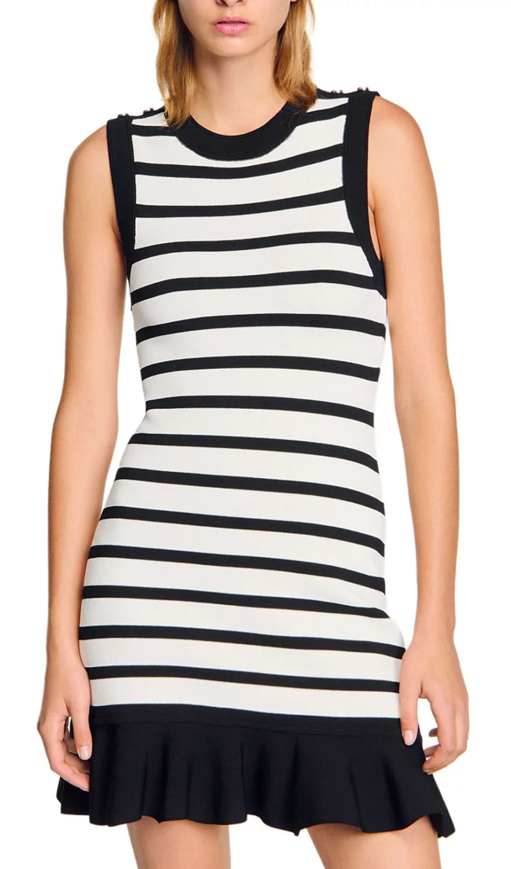 Chic Striped Knit Mini Dress with Ruffled Hem