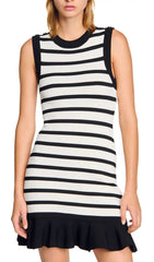 Chic Striped Knit Mini Dress with Ruffled Hem
