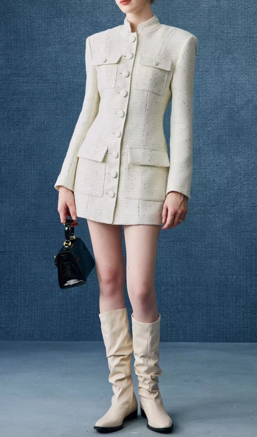 Elegant White Tweed Mini Dress