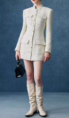 Elegant White Tweed Mini Dress