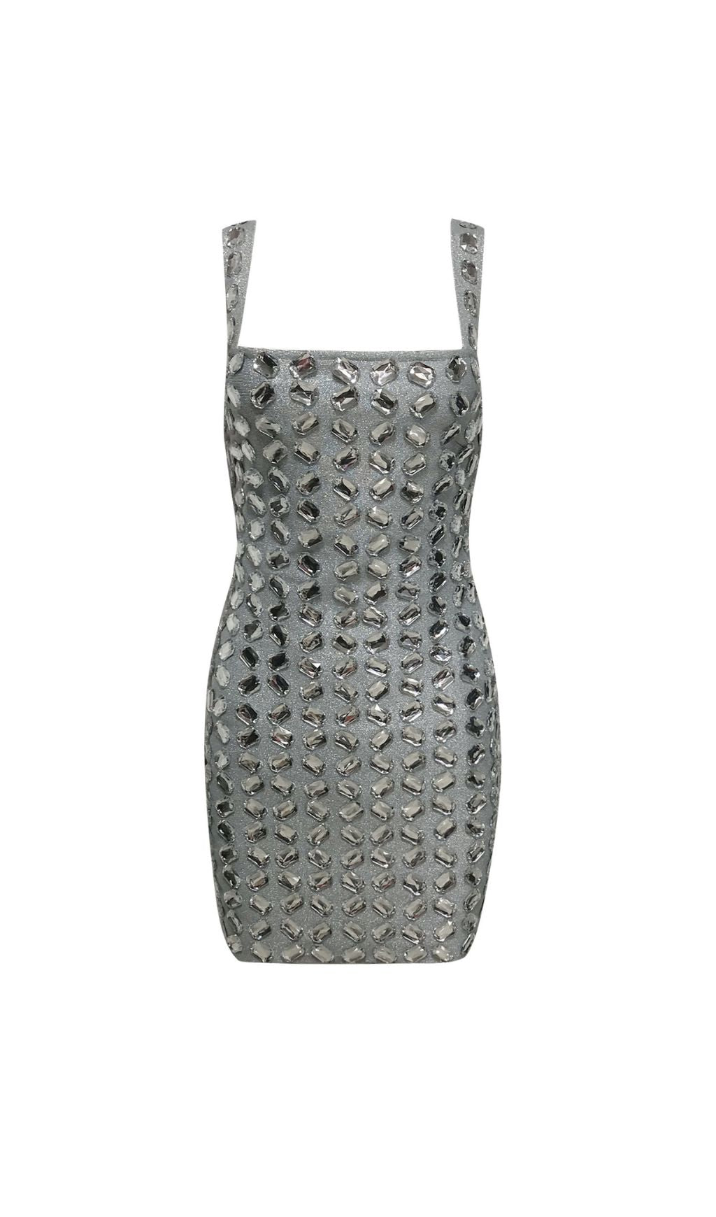 Isabeau Dazzling Grey Rhinestone Strappy Mini Dress