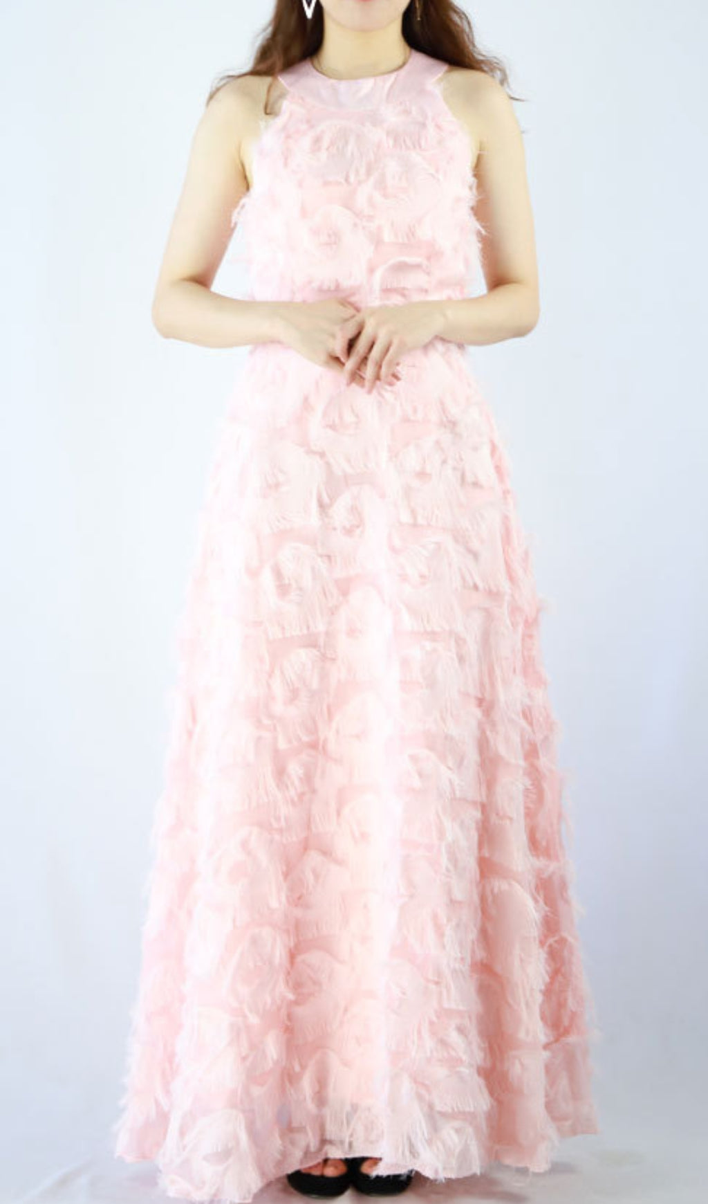 Devana Ethereal Pink Feather Tassel Halter Maxi Dress for Women