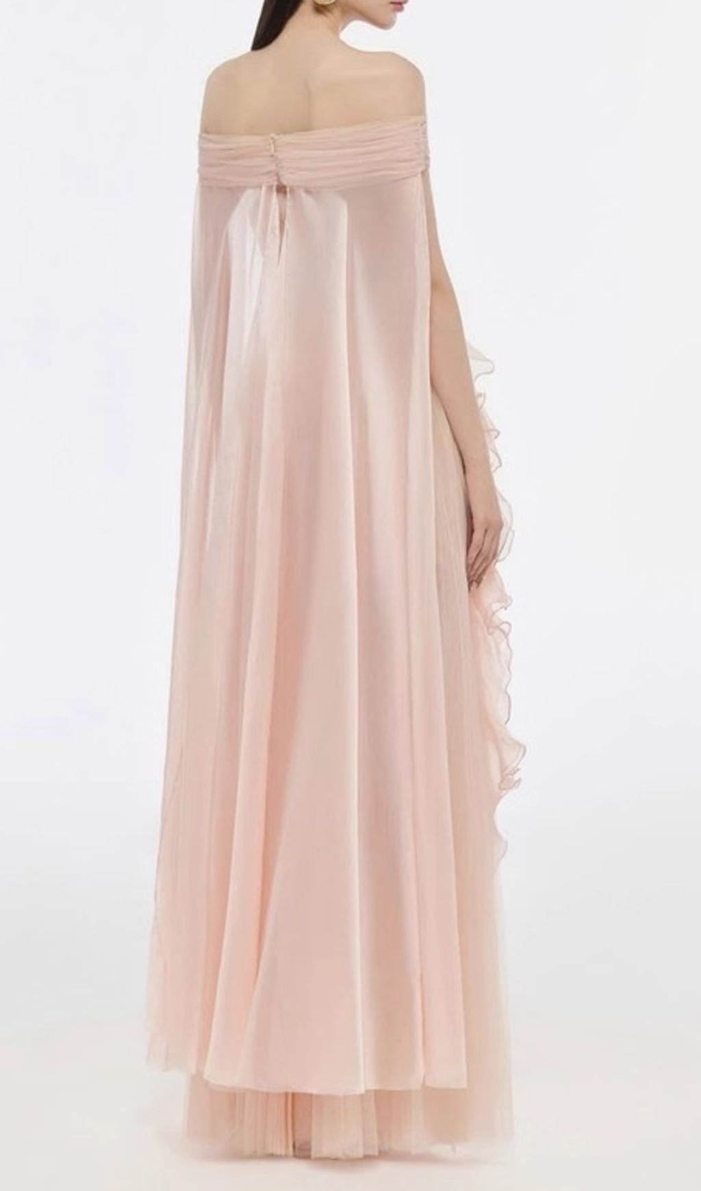 Johanna Off-Shoulder Mesh Ruffle Maxi Gown