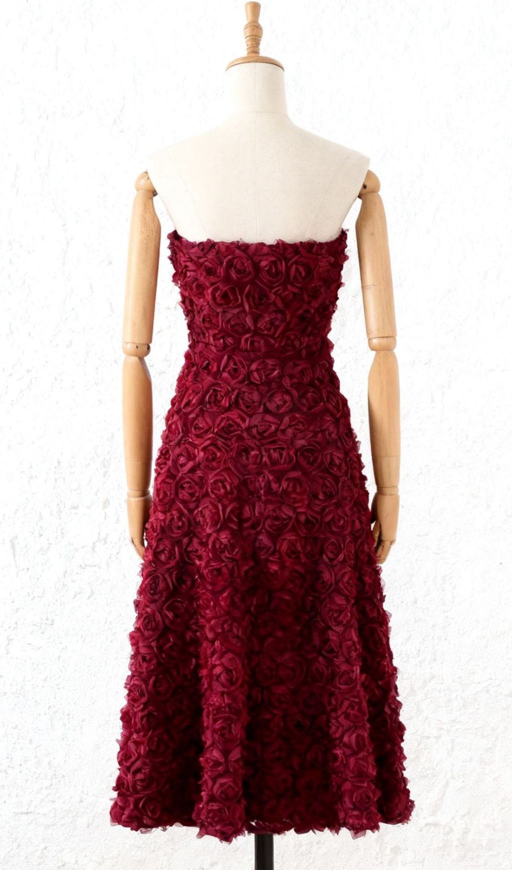 Ikuyo Wine Strapless Rose Midi Dress
