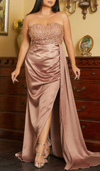 Bellona Brown Plus Size Strapless Sequin Maxi Gown