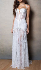 Florrie White Lace Corset Maxi Dress