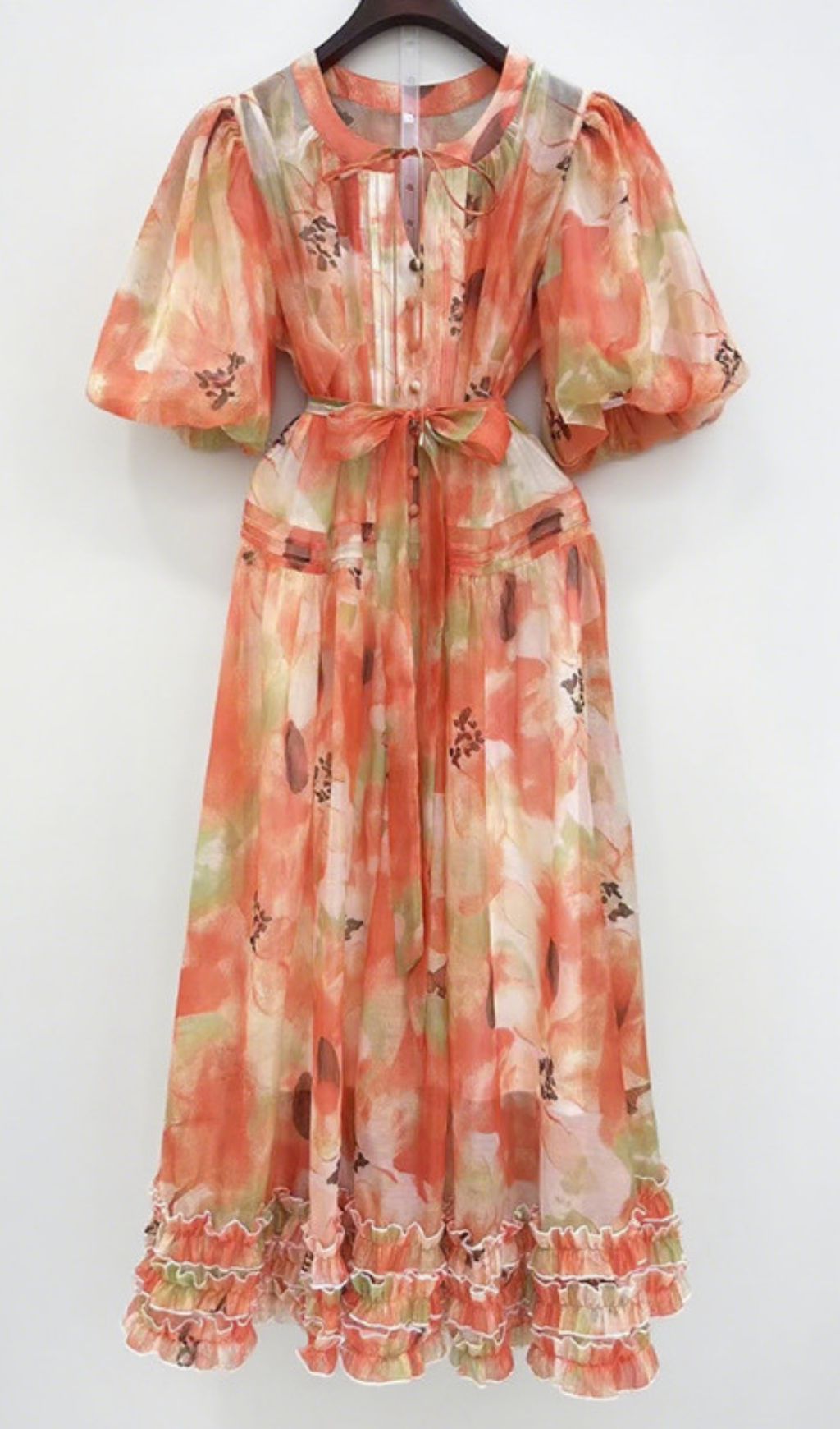 Haku Vibrant Floral Puff-Sleeve Maxi Dress