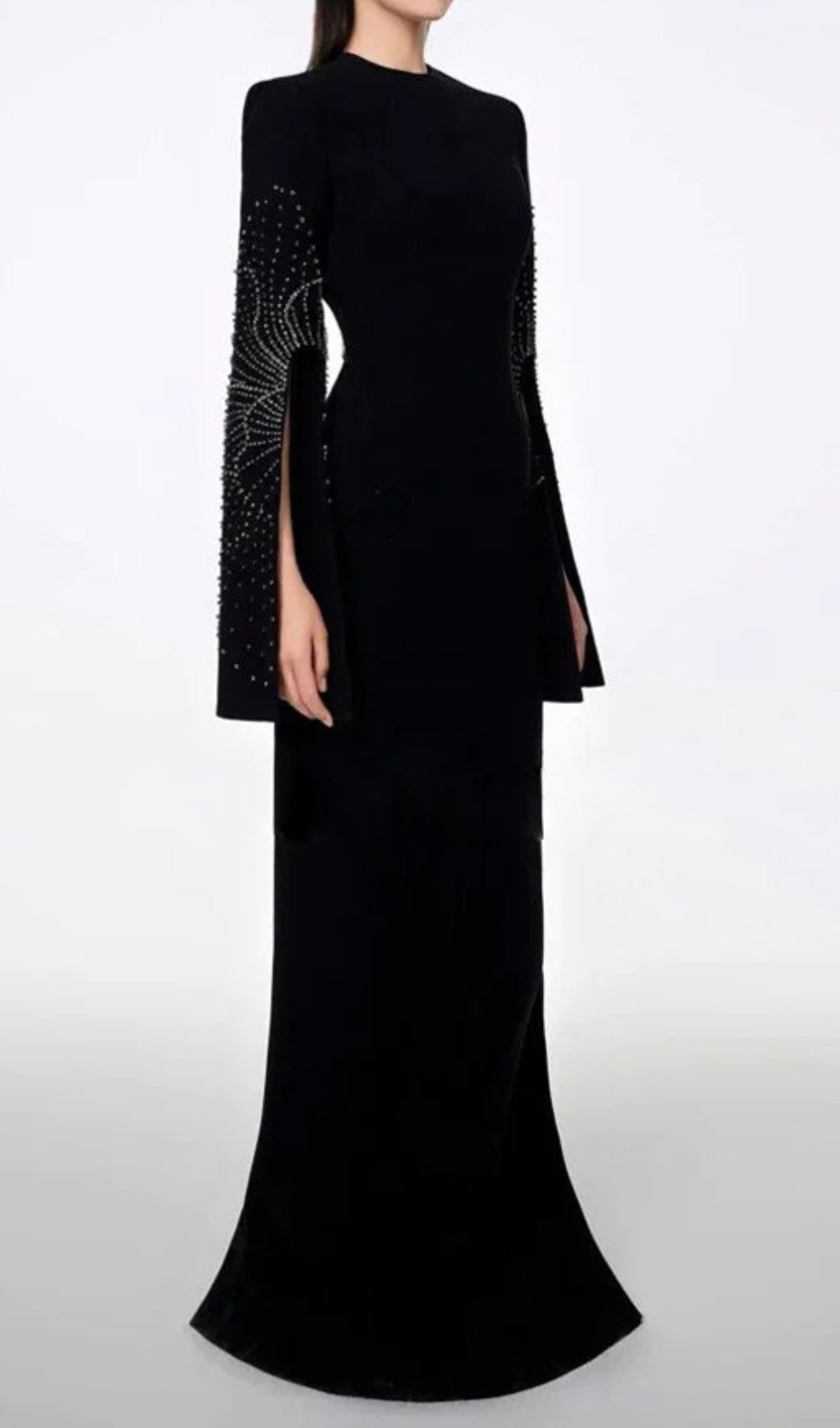 Dalit Black Beaded Split-Sleeve Maxi Dress