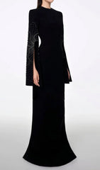 Dalit Black Beaded Split-Sleeve Maxi Dress