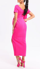🔥 Turn Heads! Ambrosine Pink Bow-Knot Midi Dress