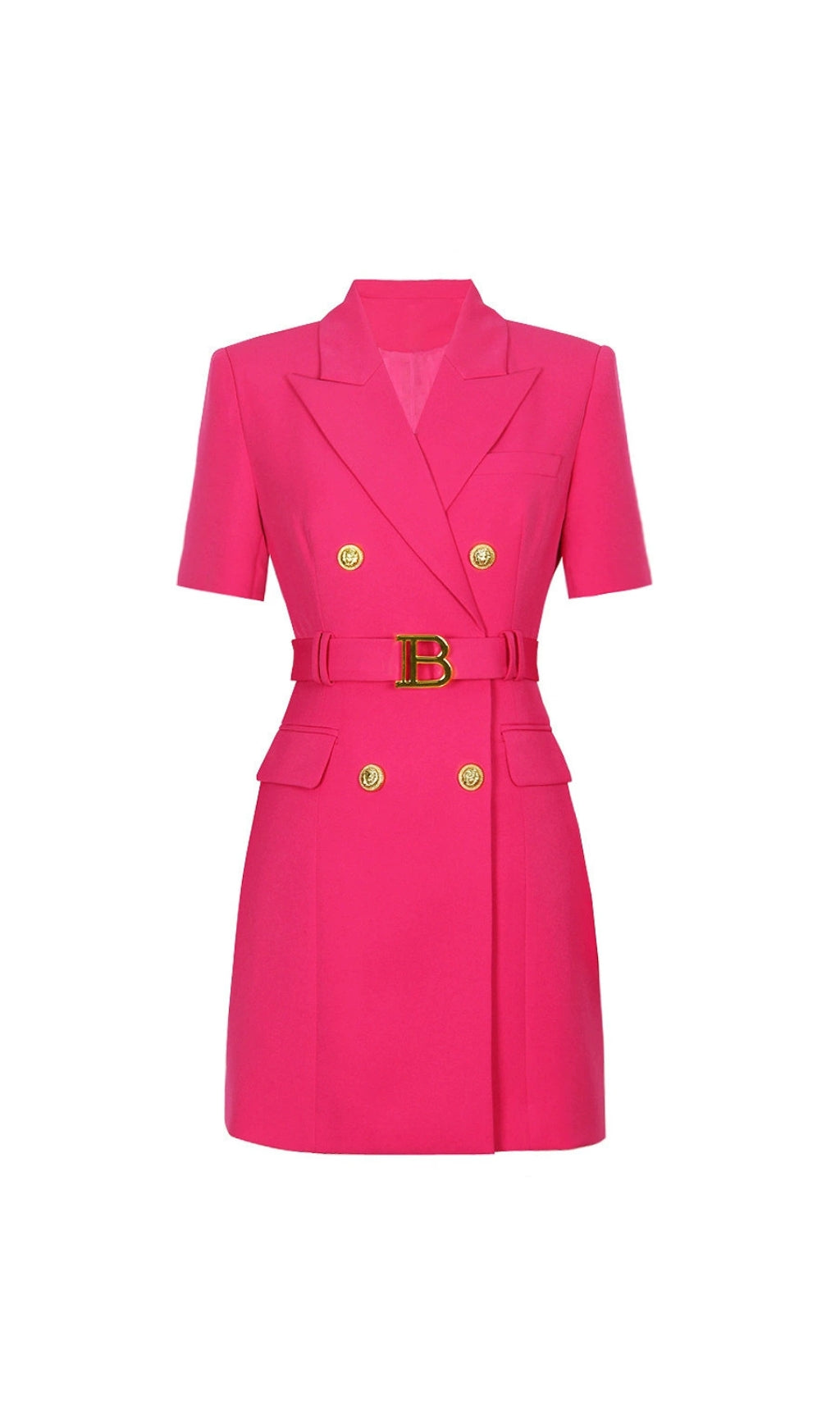 Elske Chic Black Short Sleeve Blazer Dress with Gold Buckle Belt